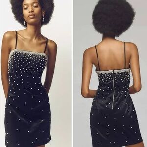 Black Velvet Anthropologie Maeve Pearl Mini Dress Black Pearl-Embellished Dress